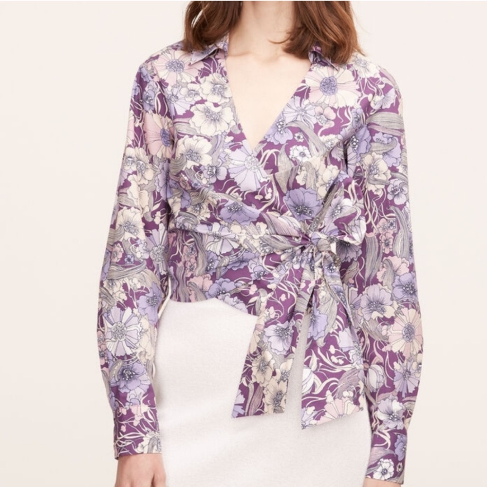 Rebecca Taylor Poppy Field Wrap Blouse – Size M NWT 100% Cotton Poplin